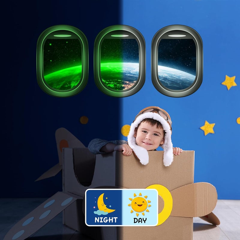 Robmoda Glow in The Dark 3D Space Wall Decals, Set of 3 Galaxy Window Stickers for Wall, Space Themed Room Decor for Kids Boys (Green) - Image 3